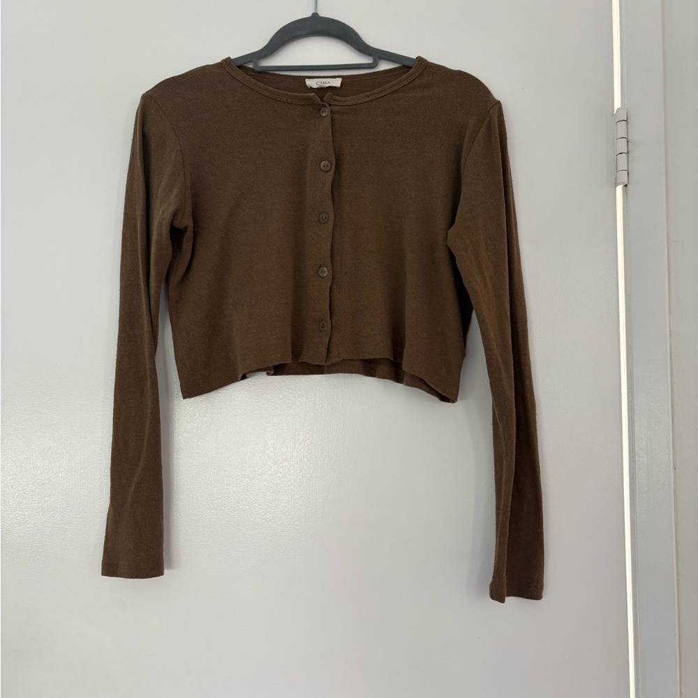 Ozma Lee Cardigan, Regen Silk Noil Jersey in Coffee.